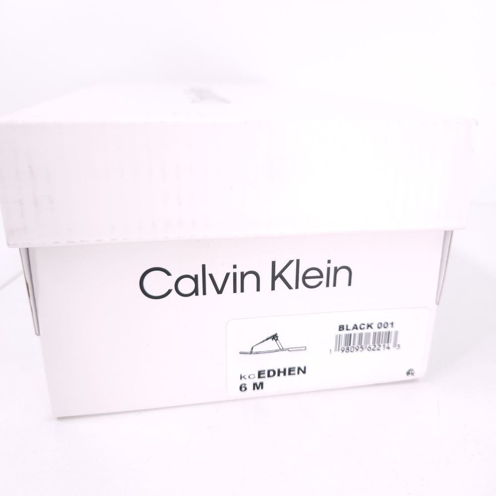 Calvin Klein Edhen Black Flat T Strap Thong Logo Sandals Womens Size 6 M - Picture 2 of 16
